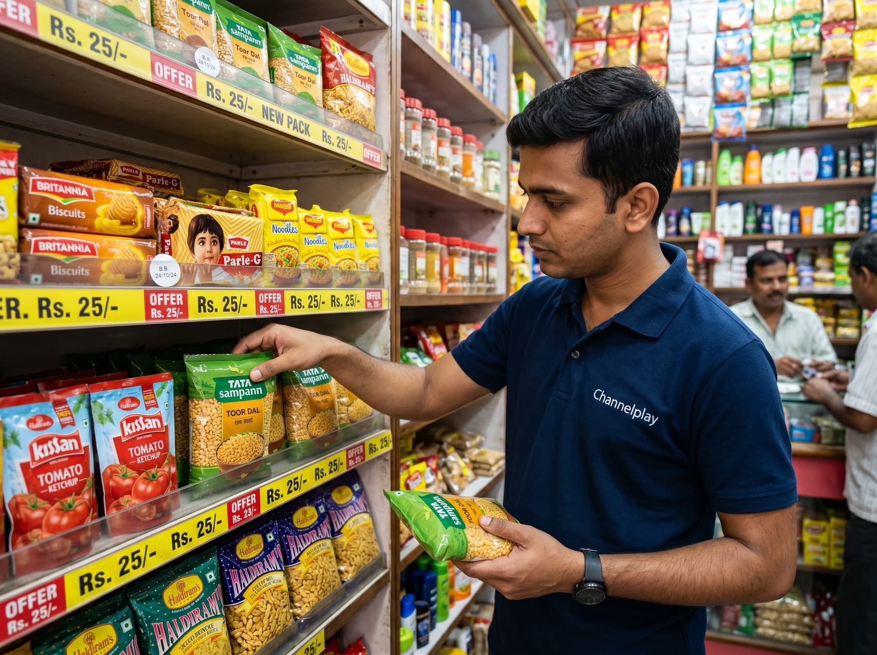 General trade shelf execution and stock rotation in a kirana store