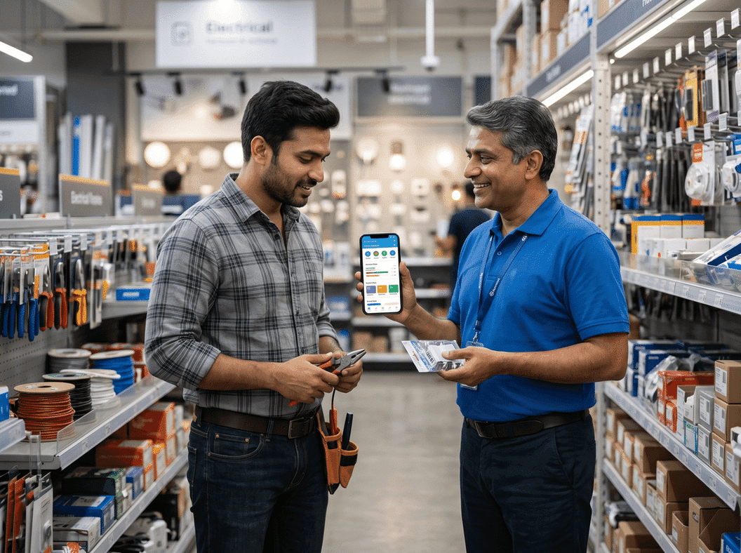 Trade professional and retail advisor discussing products in an influencer loyalty context