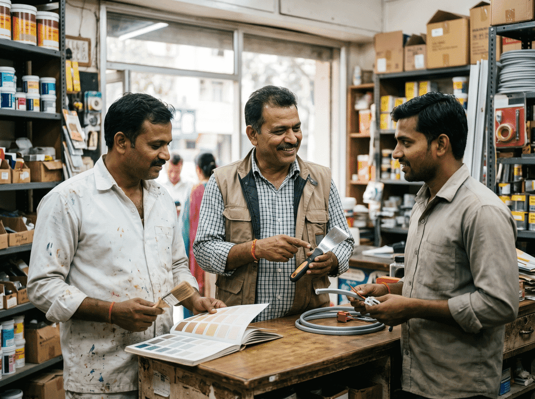 Trade professionals comparing products and influencing brand choice