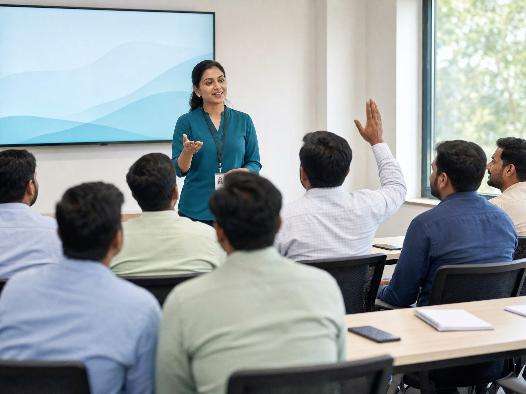 Channelplay trainer leading a classroom session for field sales trainees