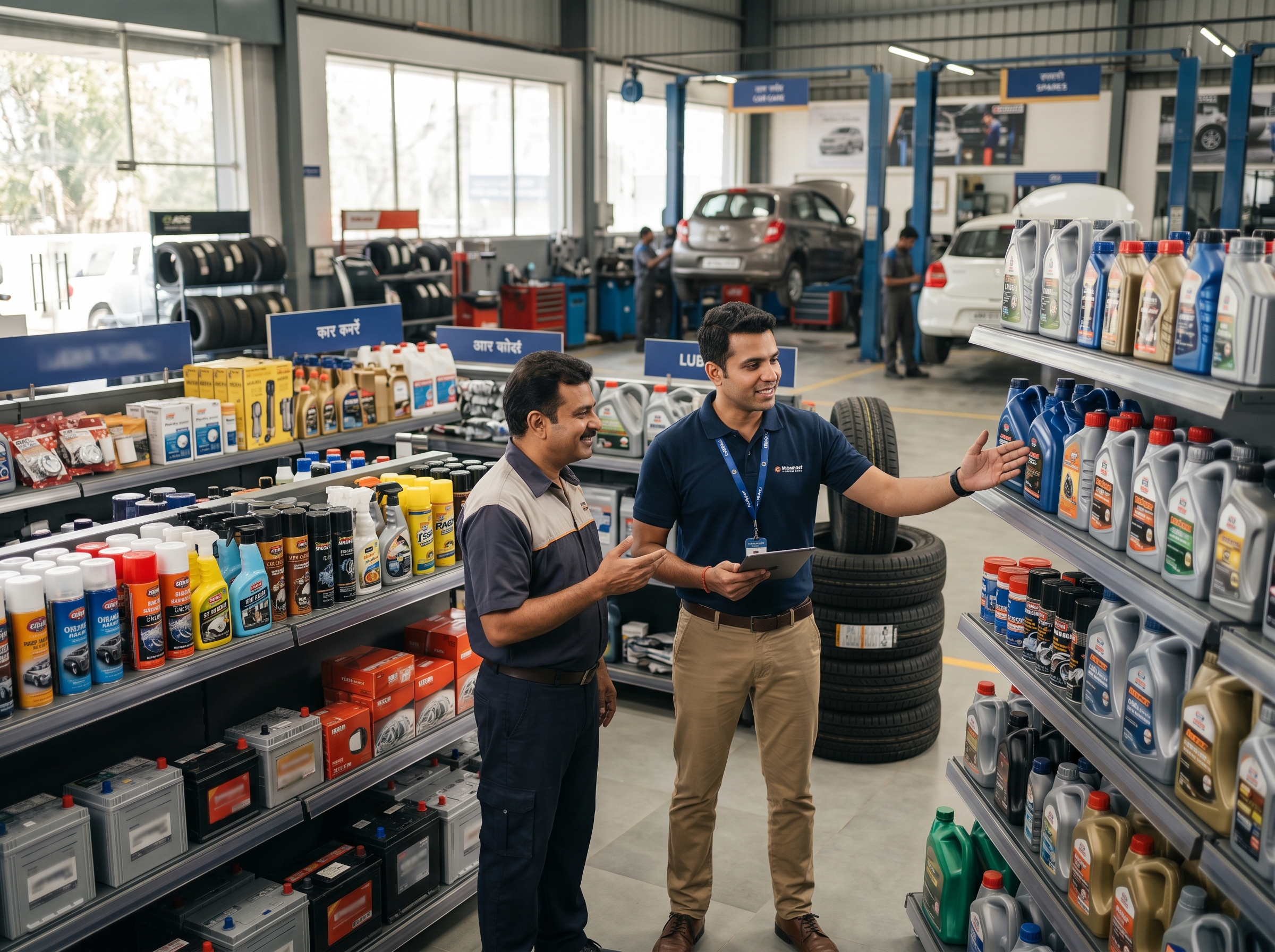 Automotive aftermarket retail and workshop environment with strong channel execution and field visibility