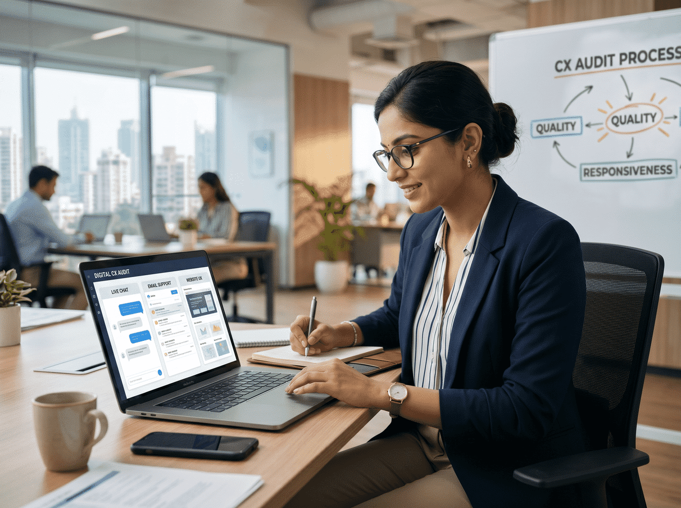 Analyst auditing digital customer experience across channels